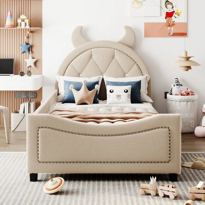 Daybed with Upholstery and A Padded Headboard for Bedroom childrensterritory