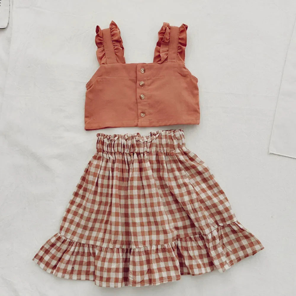 Kids Girls Cotton T-Shirt + Pant Summer 2 Piece Sets