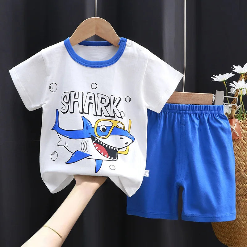 Little Boys Girls Cartoon Print Cotton Clothing Sets