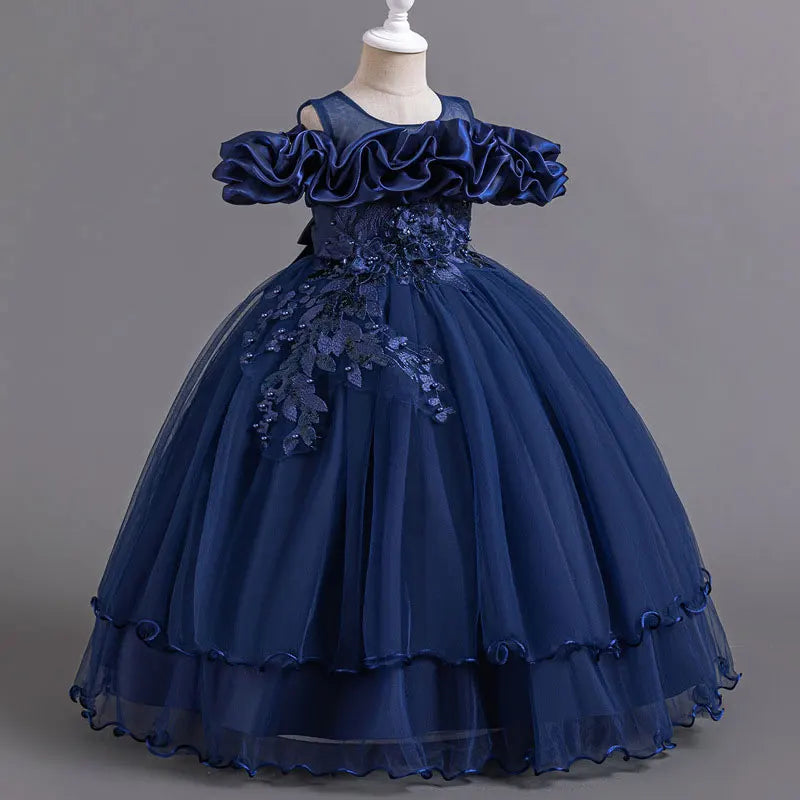 Flower Lace Design Short Sleeve Dress For Girls childrensterritory