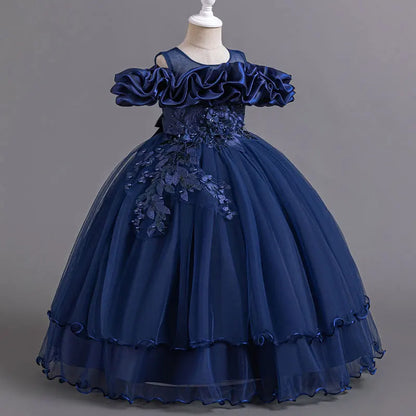 Flower Lace Design Short Sleeve Dress For Girls childrensterritory