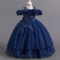 Flower Lace Design Short Sleeve Dress For Girls childrensterritory