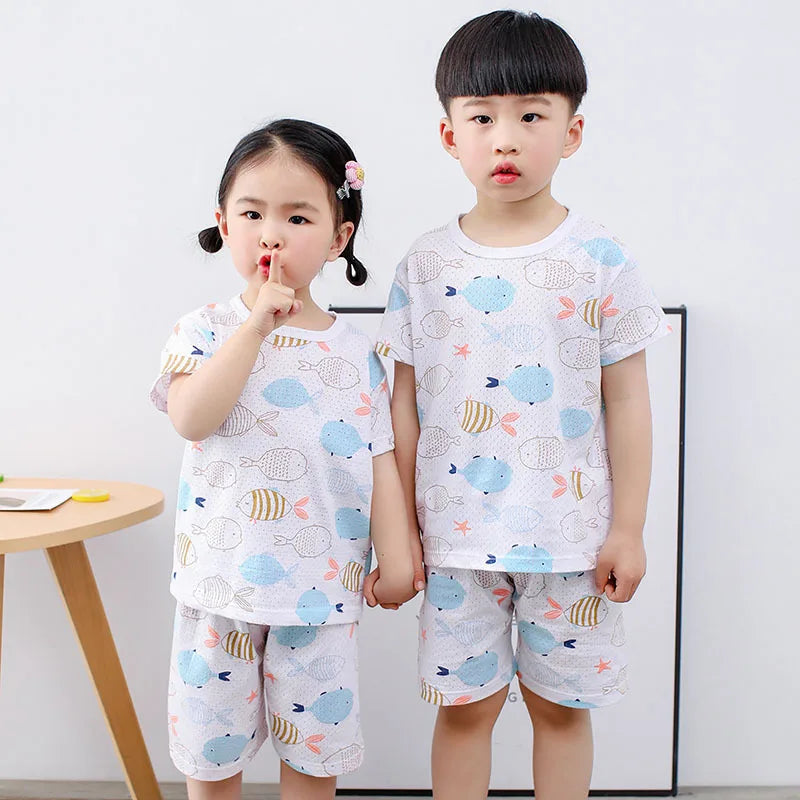 Kids Cartoon Print Short Sleeves Summer Pajamas Sets childrensterritory