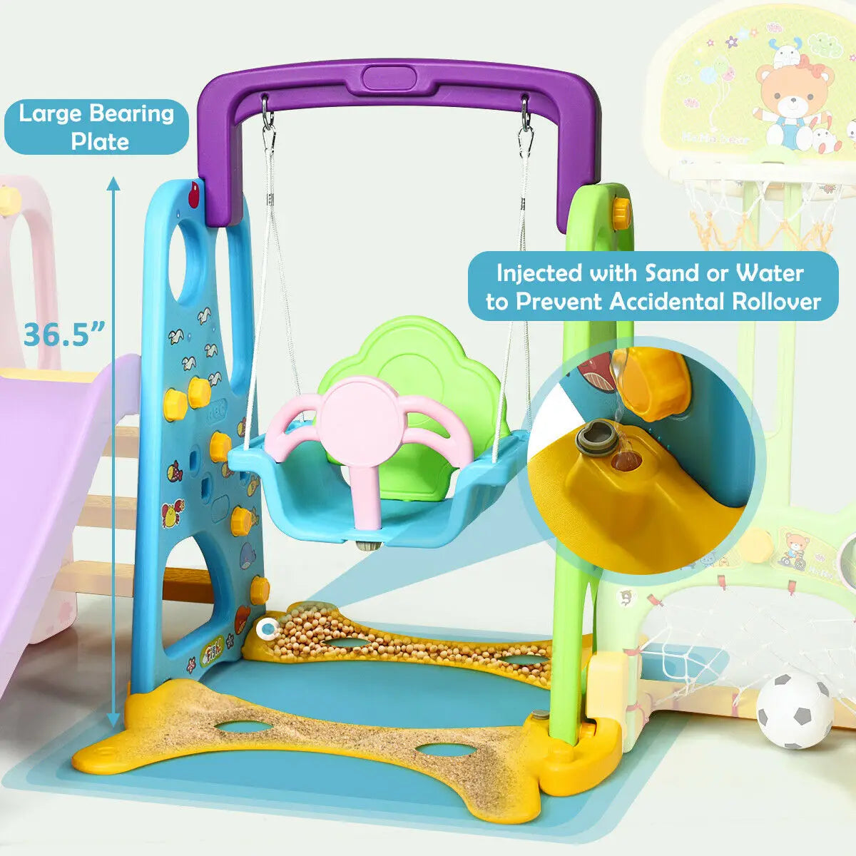 A 6-in-1 Toddler Swing Set, Basketball Hoop, and Football Gate Set childrensterritory