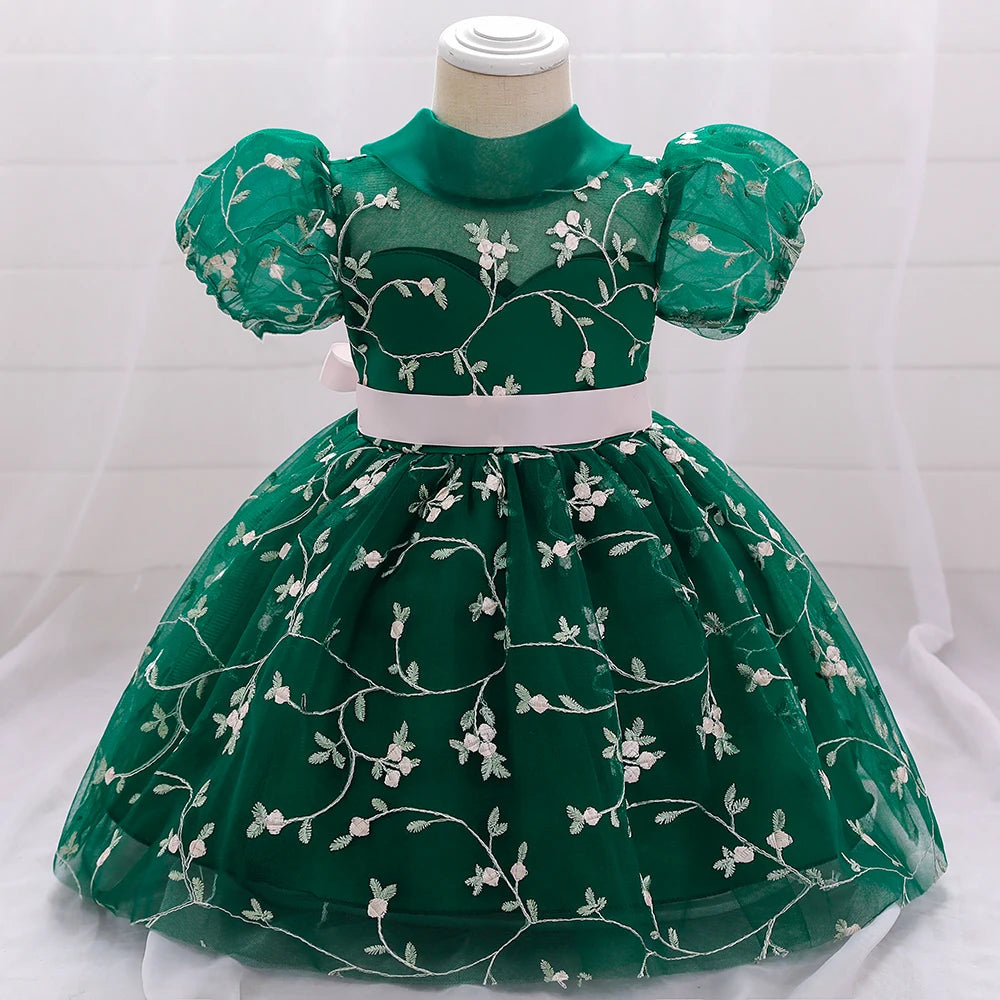 First Communion Dress with Flower Embroidery For Little Girl