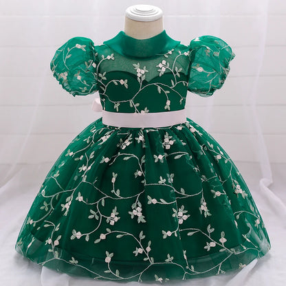 First Communion Dress with Flower Embroidery For Little Girl