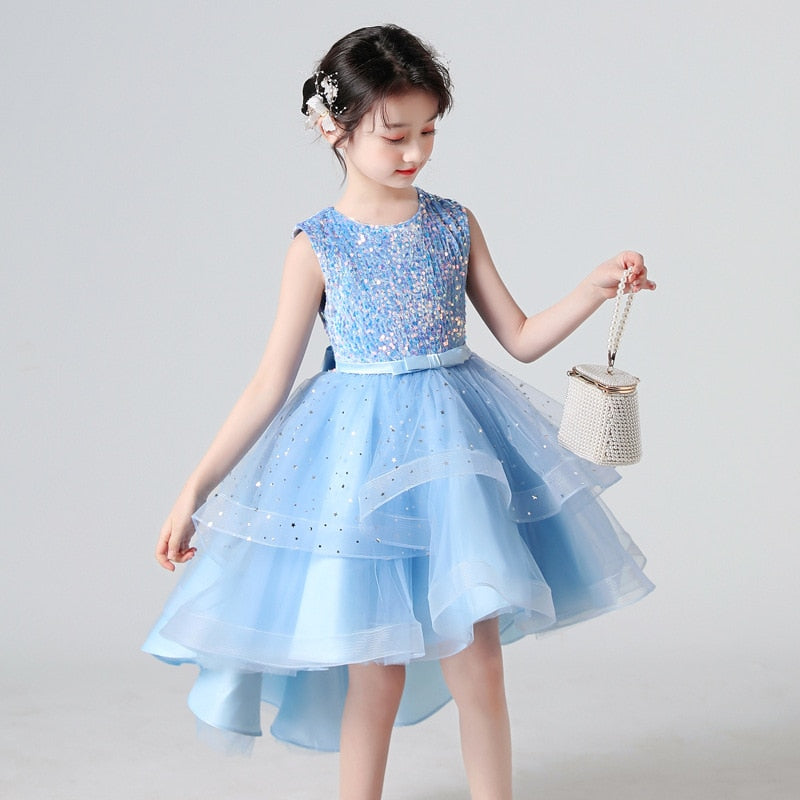 Bridesmaid Sequins Tulle Trailing Kids Girls Princess Dresses childrensterritory