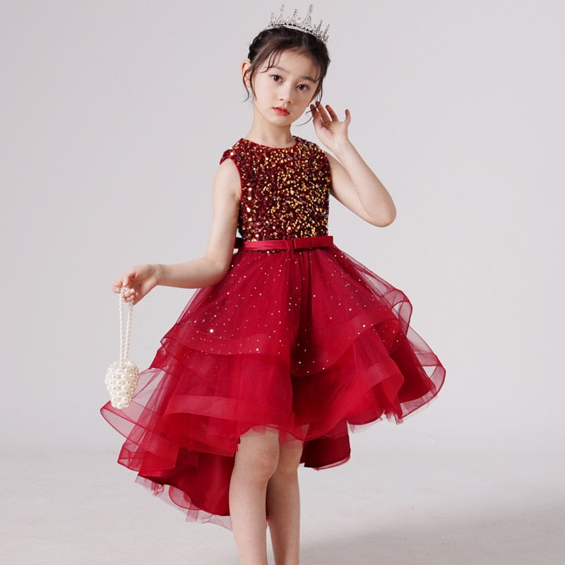 Bridesmaid Sequins Tulle Trailing Kids Girls Princess Dresses childrensterritory
