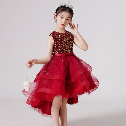 Bridesmaid Sequins Tulle Trailing Kids Girls Princess Dresses childrensterritory