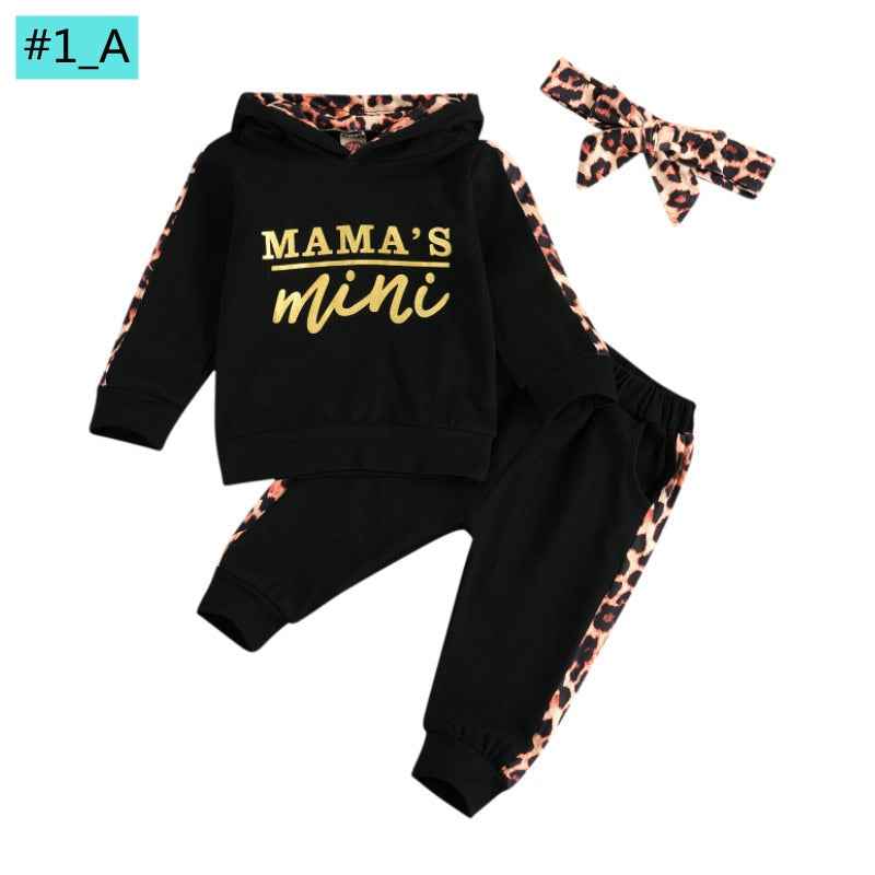 Baby Girl Leopard Letter Print Hooded Sweatshirt Pants Outfit childrensterritory