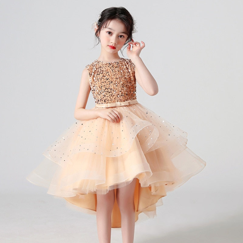 Bridesmaid Sequins Tulle Trailing Kids Girls Princess Dresses childrensterritory