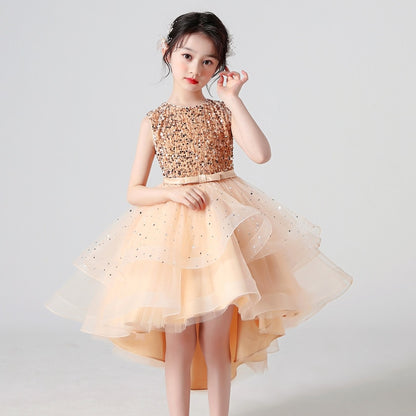 Bridesmaid Sequins Tulle Trailing Kids Girls Princess Dresses childrensterritory