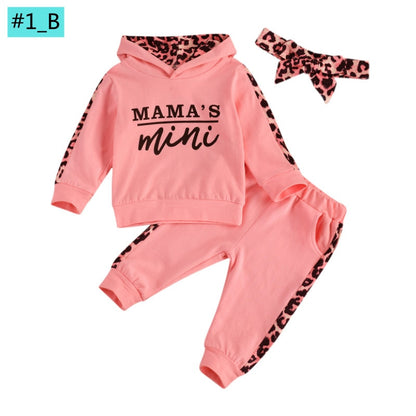 Baby Girl Leopard Letter Print Hooded Sweatshirt Pants Outfit childrensterritory