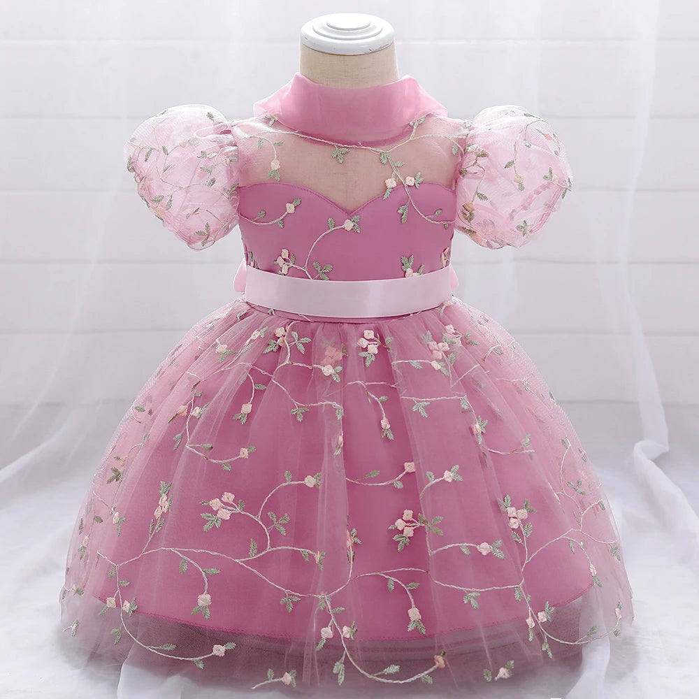 First Communion Dress with Flower Embroidery For Little Girl