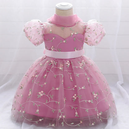 First Communion Dress with Flower Embroidery For Little Girl
