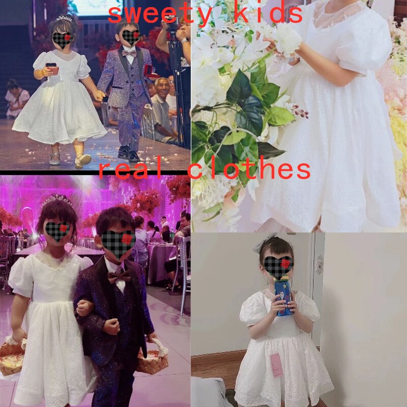 Puffy Sequin White Birdemaids Evening Party Dress for Girls childrensterritory