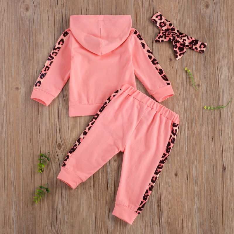 Baby Girl Leopard Letter Print Hooded Sweatshirt Pants Outfit childrensterritory