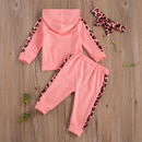 Baby Girl Leopard Letter Print Hooded Sweatshirt Pants Outfit childrensterritory