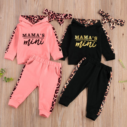 Baby Girl Leopard Letter Print Hooded Sweatshirt Pants Outfit childrensterritory