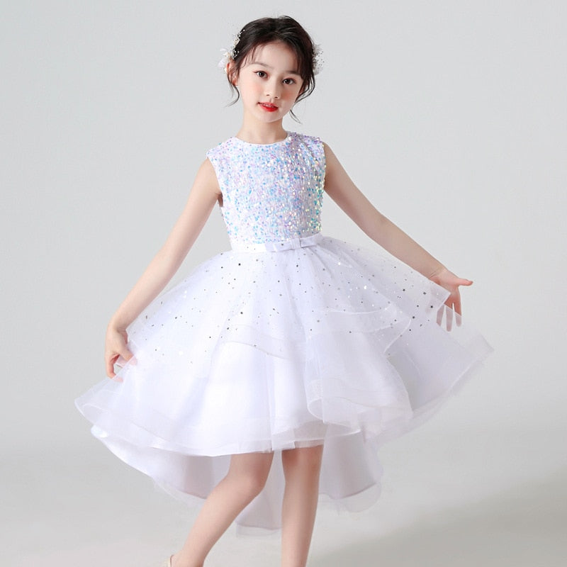 Bridesmaid Sequins Tulle Trailing Kids Girls Princess Dresses childrensterritory