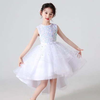 Bridesmaid Sequins Tulle Trailing Kids Girls Princess Dresses childrensterritory