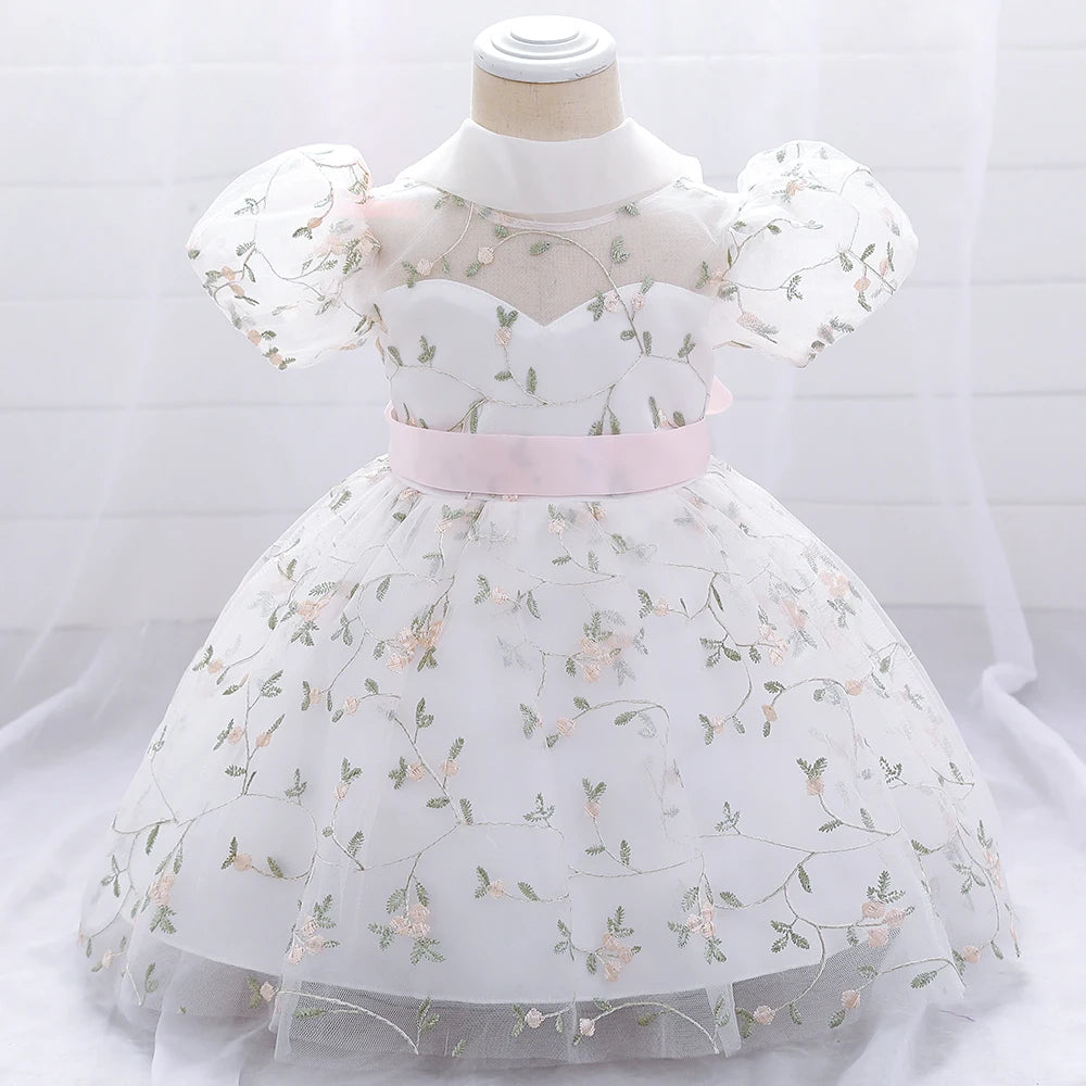 First Communion Dress with Flower Embroidery For Little Girl