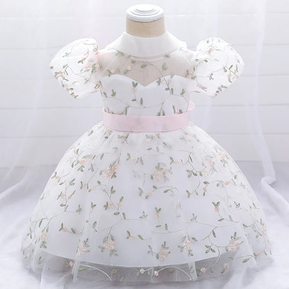 First Communion Dress with Flower Embroidery For Little Girl