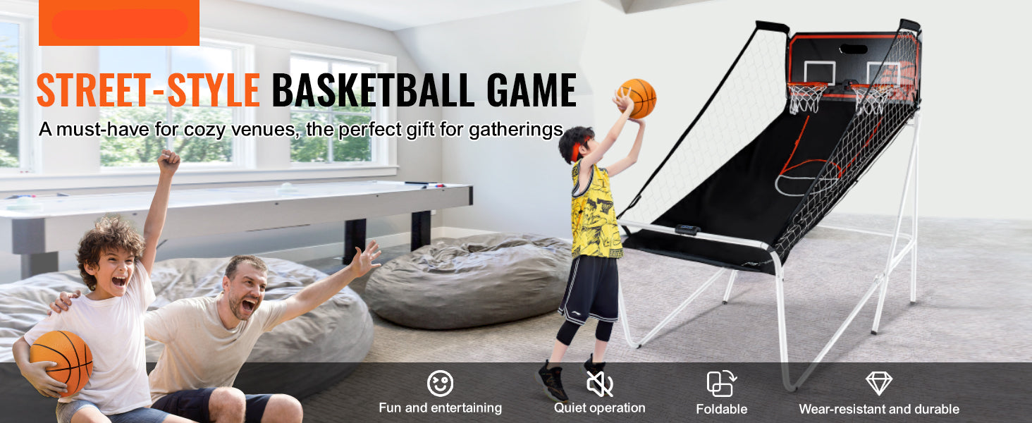 Kids Foldable Indoor Basketball Arcade Game w/ 4 Balls 8 Game Modes childrensterritory