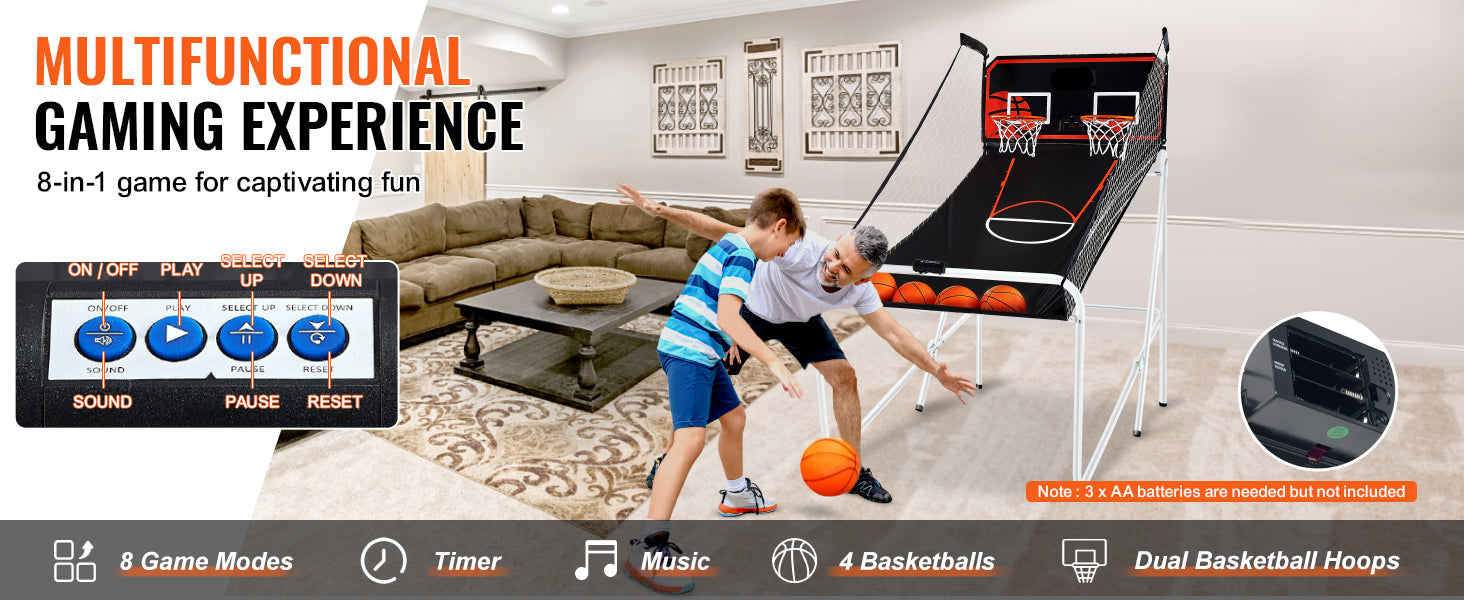 Kids Foldable Indoor Basketball Arcade Game w/ 4 Balls 8 Game Modes childrensterritory