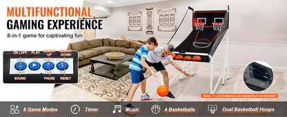 Kids Foldable Indoor Basketball Arcade Game w/ 4 Balls 8 Game Modes childrensterritory
