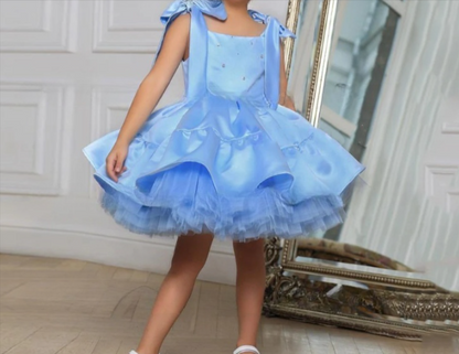 White Tulle Satin with Pearl Flower Girl Dress for Birthday