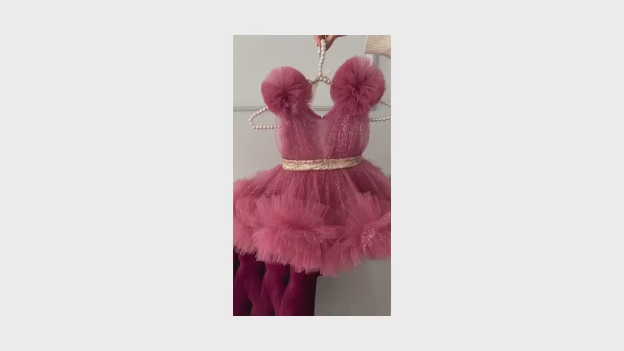 Little Girls Tutu Sparkling Birthday Dress with Bow Design