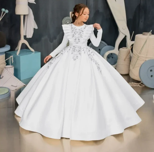 Gold Sequined Luxury Flower Girl Dress for Wedding/Communion