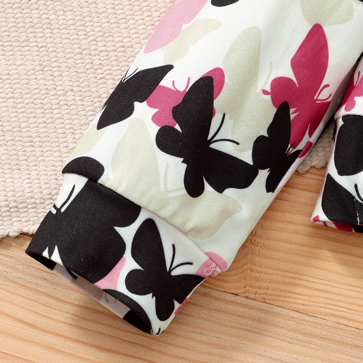 1-6 Years Girls Clothes Set Butterfly Print Top + Black Pant childrensterritory