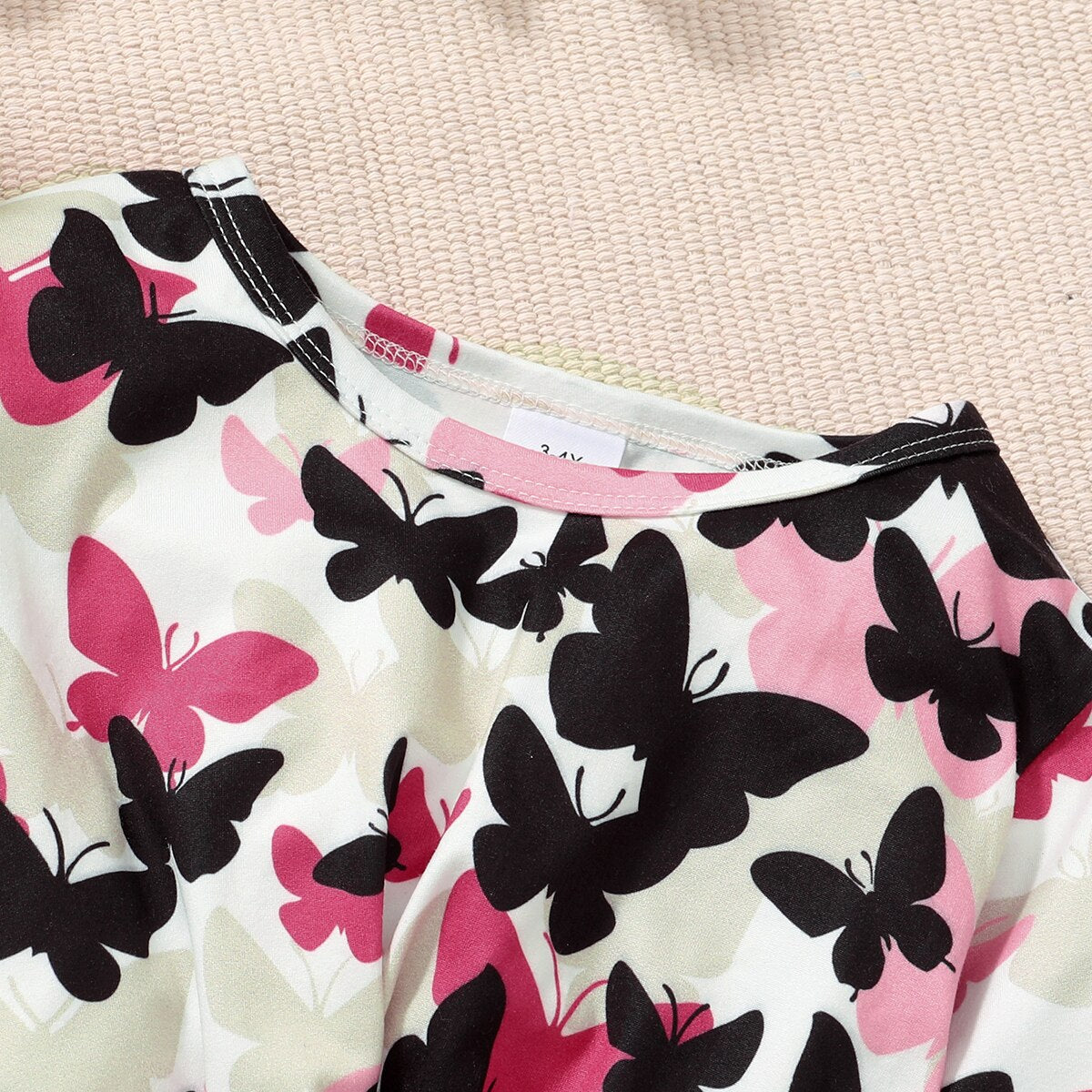 1-6 Years Girls Clothes Set Butterfly Print Top + Black Pant childrensterritory