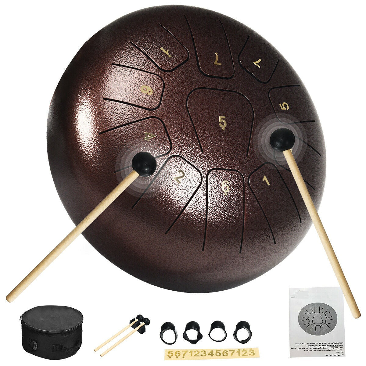 10" Steel Tongue Drum w/ Bag Mallets &amp; Finger Picks childrensterritory