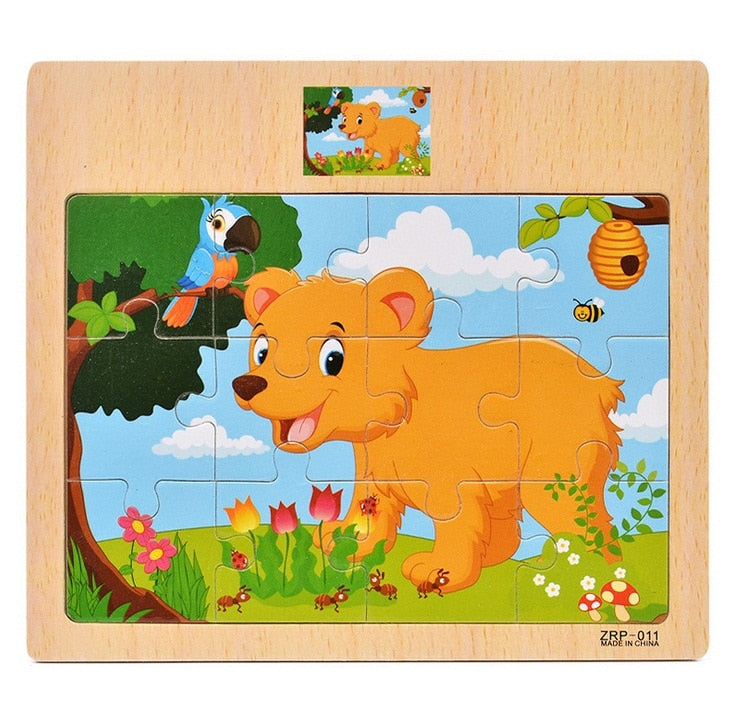 12/9 PCS Wooden Cartoon Animals Puzzle Toys childrensterritory