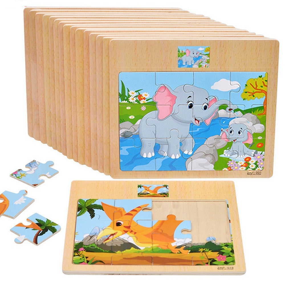 12/9 PCS Wooden Cartoon Animals Puzzle Toys childrensterritory