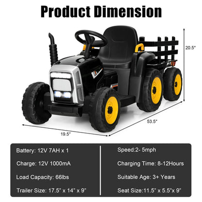 12V Kids Remote Control Ride-on Tractor with Trailer childrensterritory