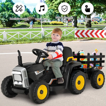 12V Kids Remote Control Ride-on Tractor with Trailer childrensterritory