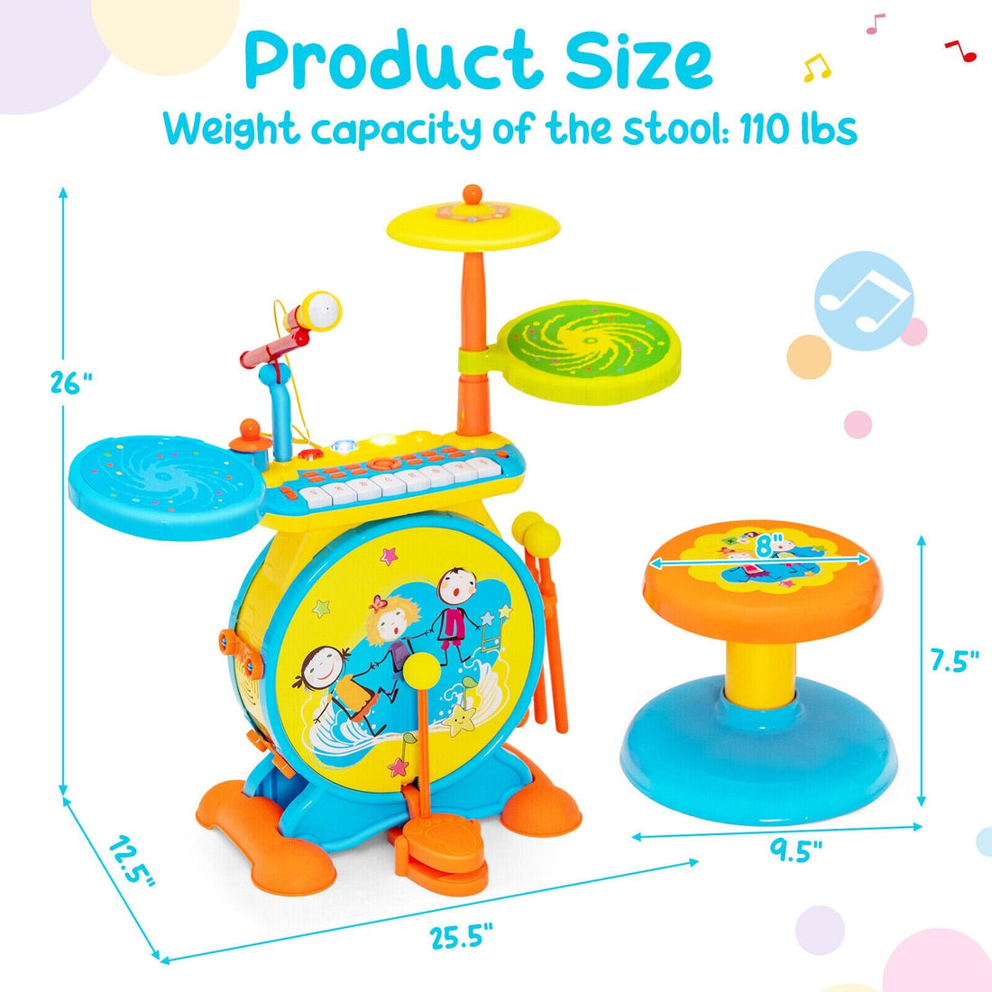 2-in-1 Kids Electronic Drum Kit Toy w/ Keyboard childrensterritory