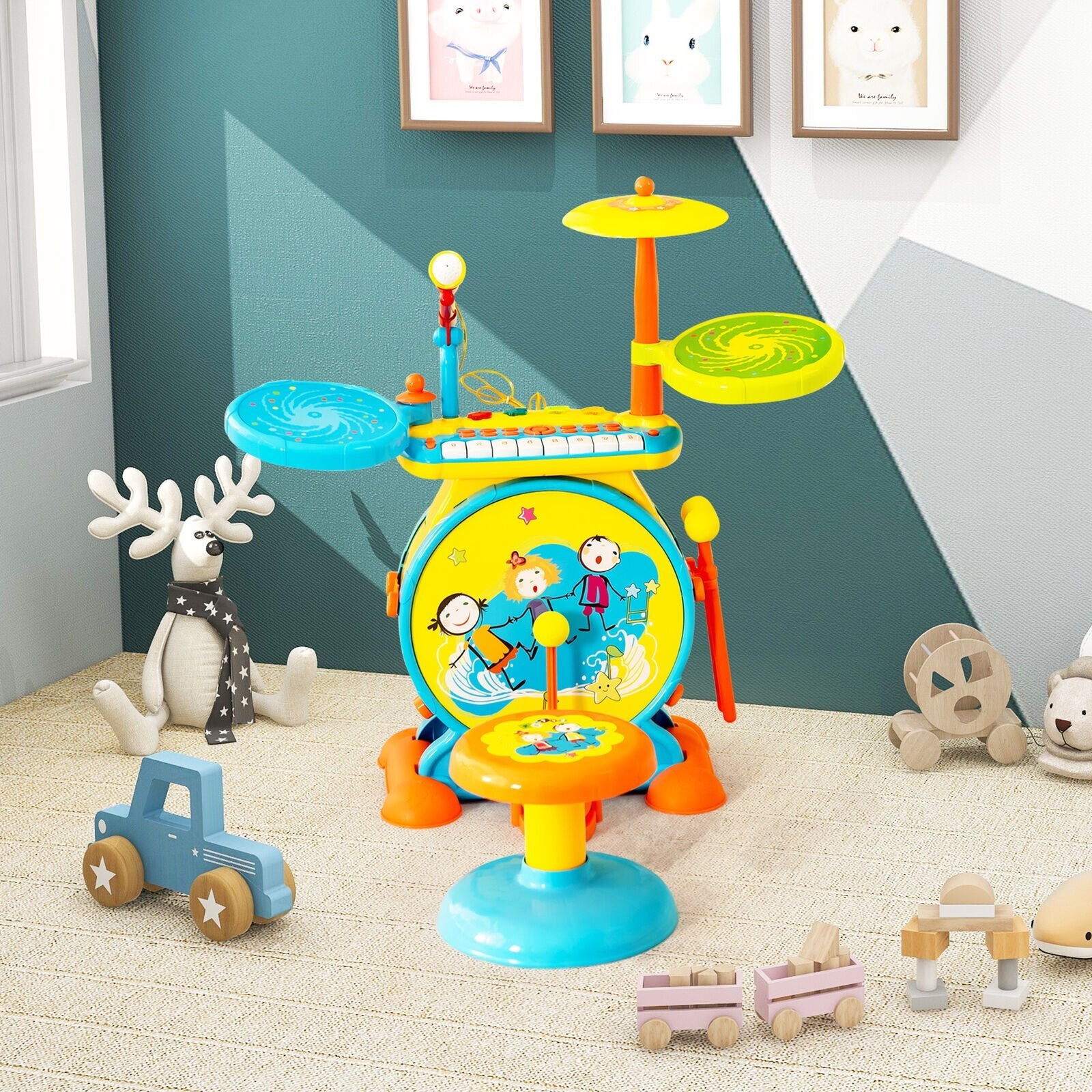 2-in-1 Kids Electronic Drum Kit Toy w/ Keyboard childrensterritory