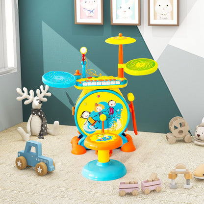 2-in-1 Kids Electronic Drum Kit Toy w/ Keyboard childrensterritory