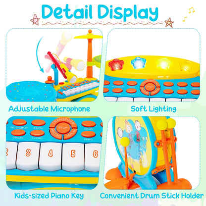2-in-1 Kids Electronic Drum Kit Toy w/ Keyboard childrensterritory
