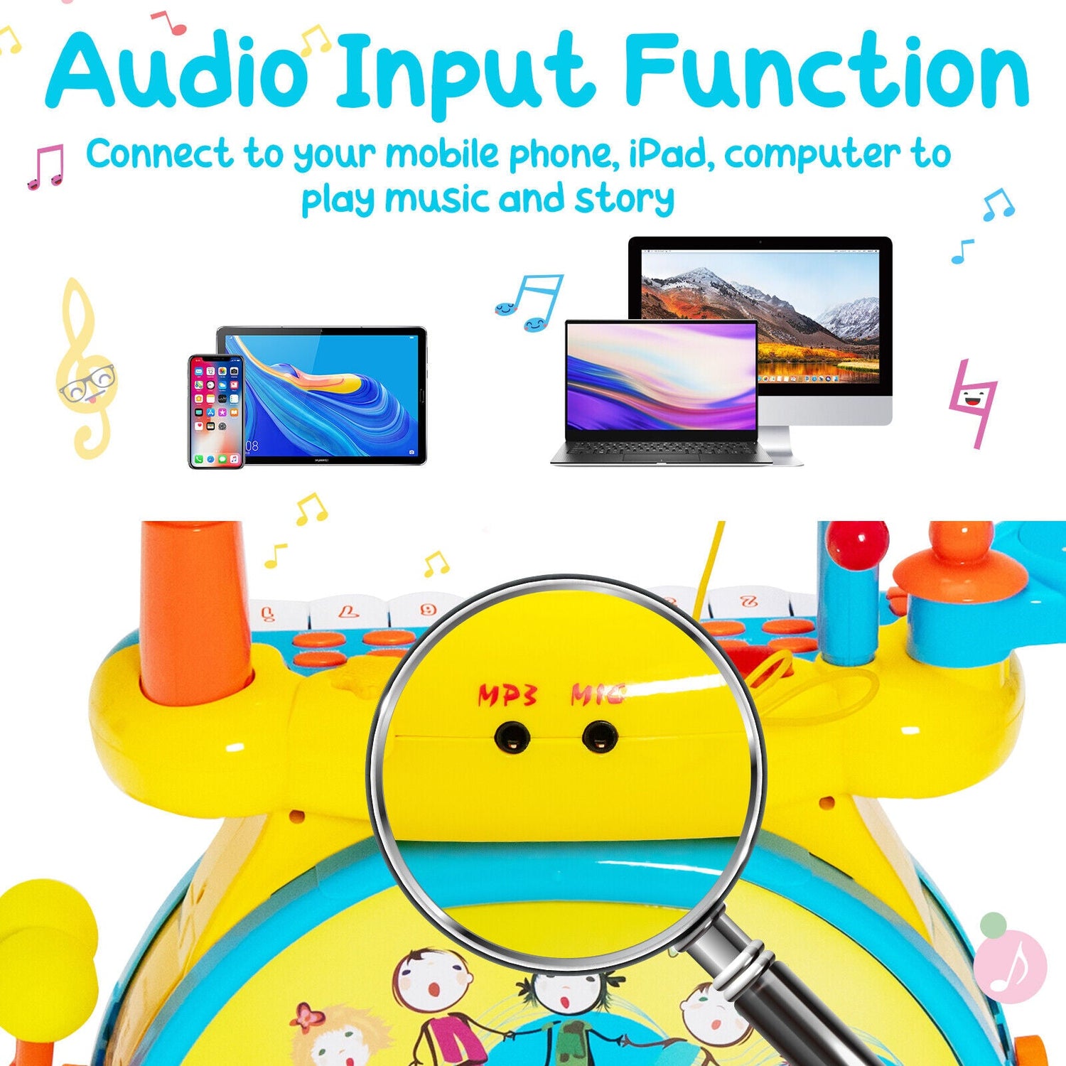 2-in-1 Kids Electronic Drum Kit Toy w/ Keyboard childrensterritory