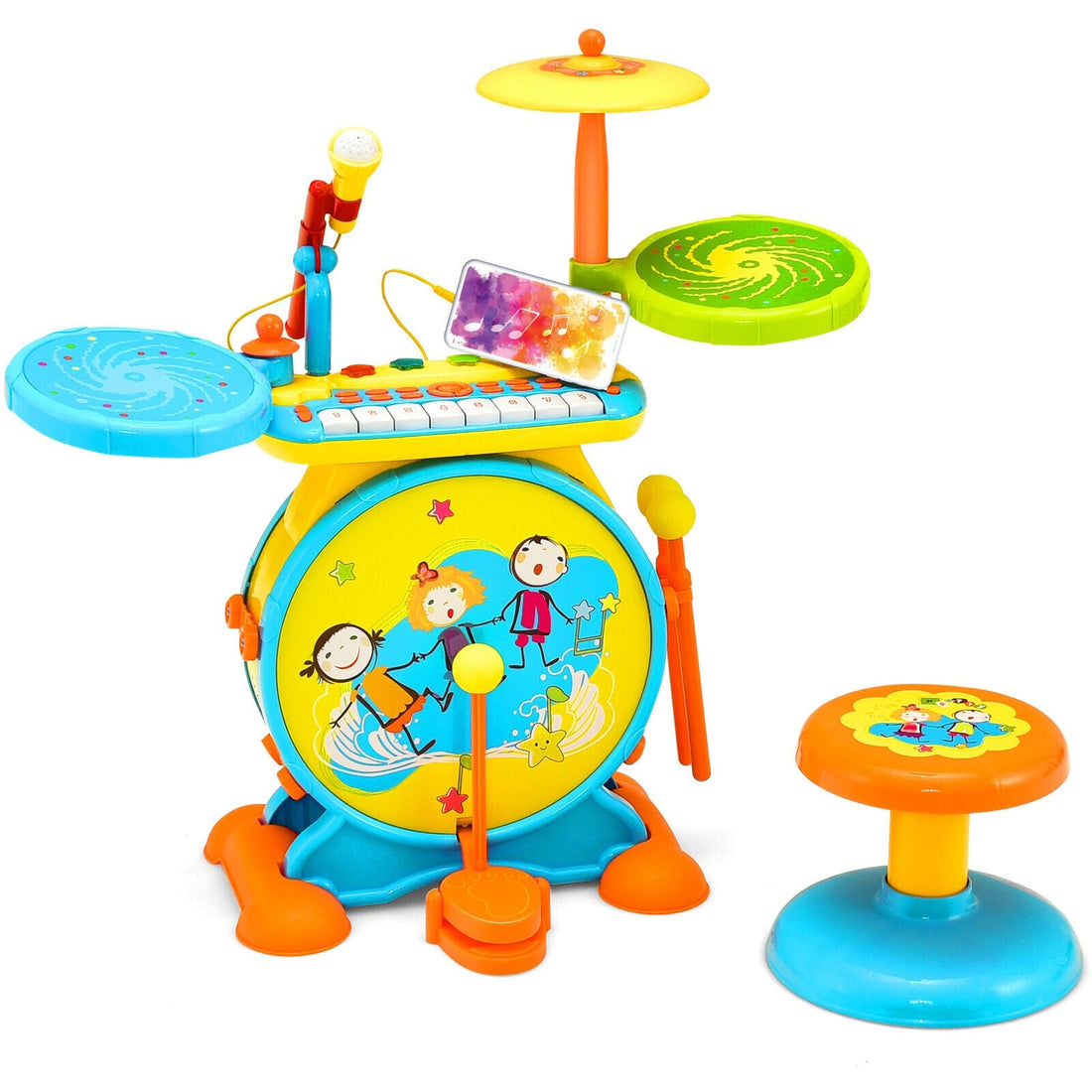 2-in-1 Kids Electronic Drum Kit Toy w/ Keyboard childrensterritory