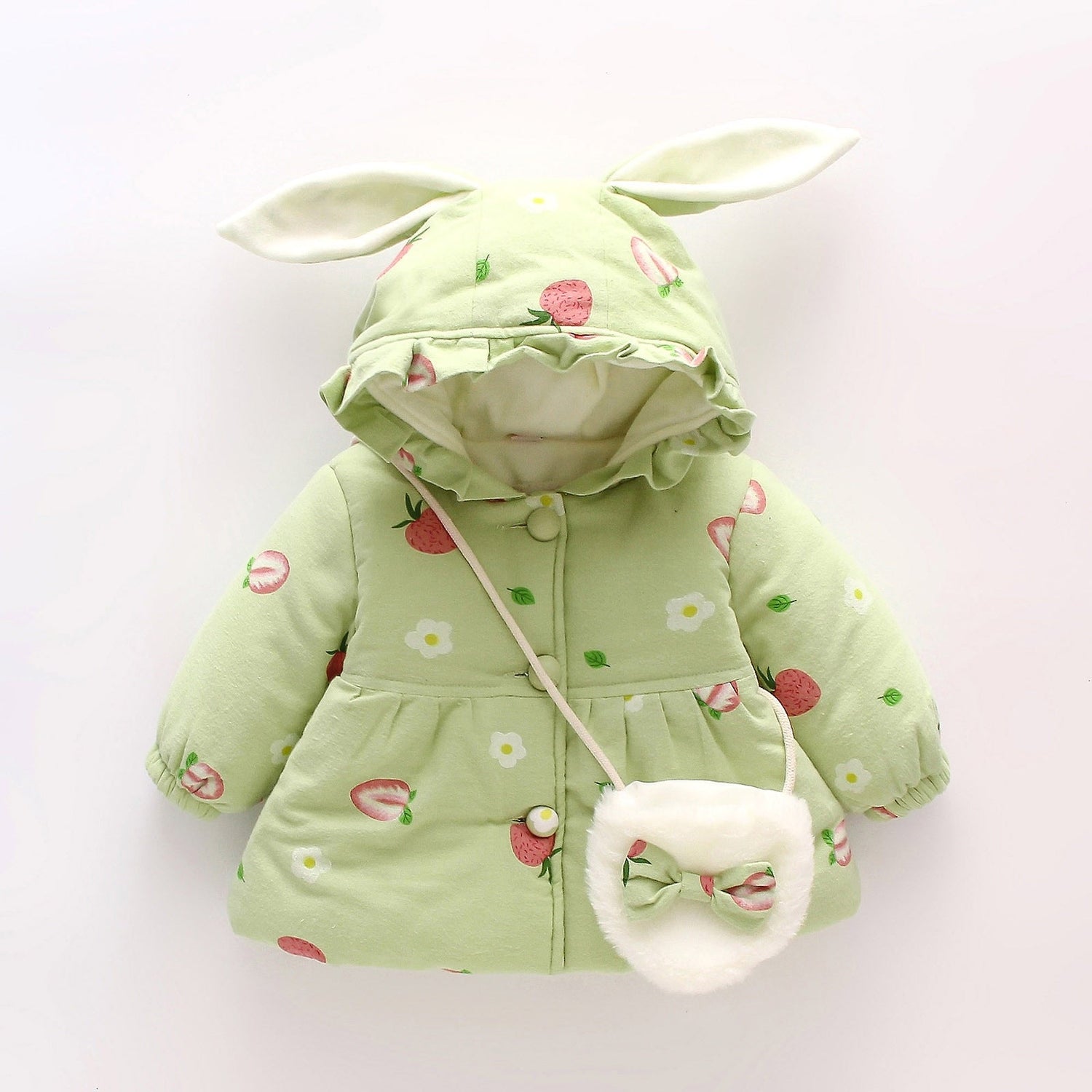 2PCS Baby Girls Floral Printed Hooded Parkas+Bag childrensterritory