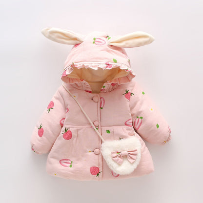 2PCS Baby Girls Floral Printed Hooded Parkas+Bag childrensterritory