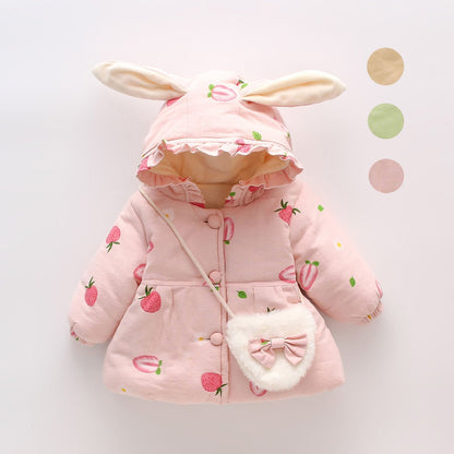 2PCS Baby Girls Floral Printed Hooded Parkas+Bag childrensterritory