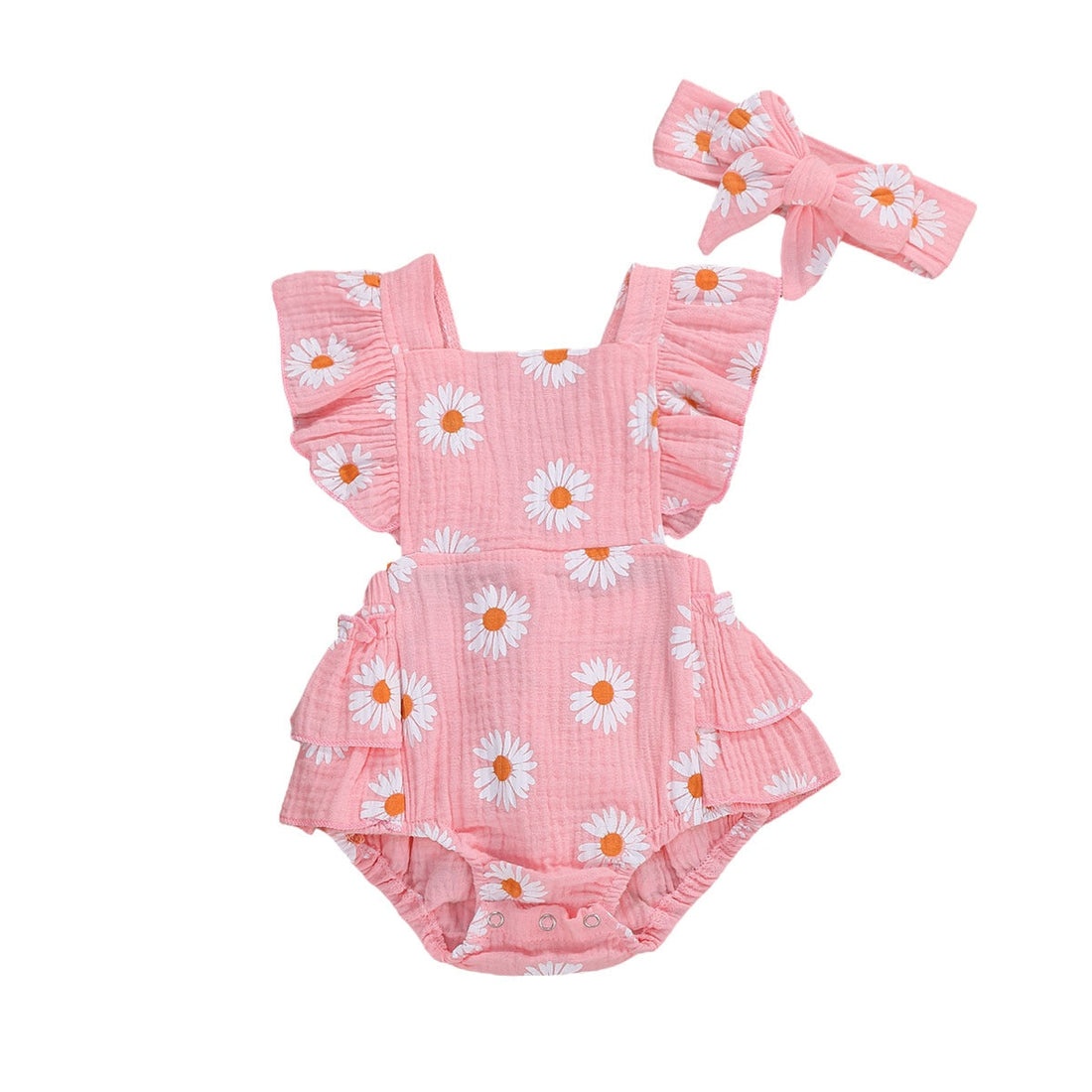 2Pcs Baby Girl Daisy Printed Off Shoulder Romper childrensterritory